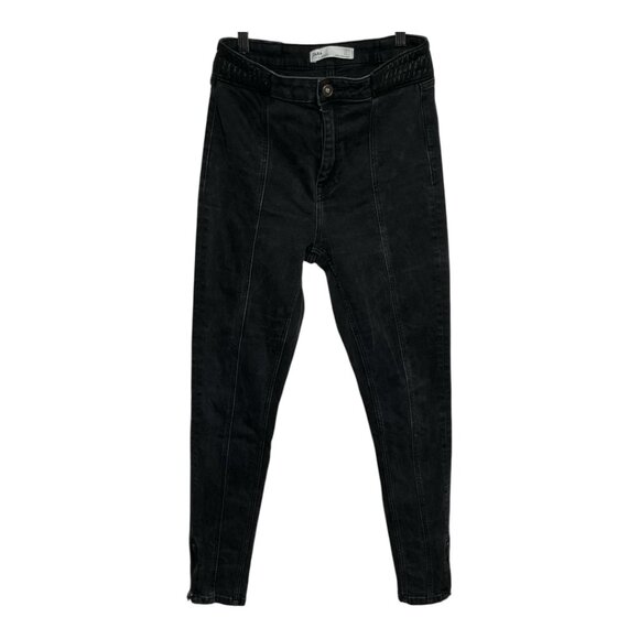 Zara Black High-Waisted Skinny Jeans with Quilted Waistband & Zippers Size US 6 - Picture 1 of 10